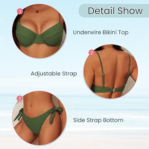 American Trends Bikini Sets for Women High Cut Two Piece Swimsuit 2 Piece Bathing Suits Underwire Swim Suit