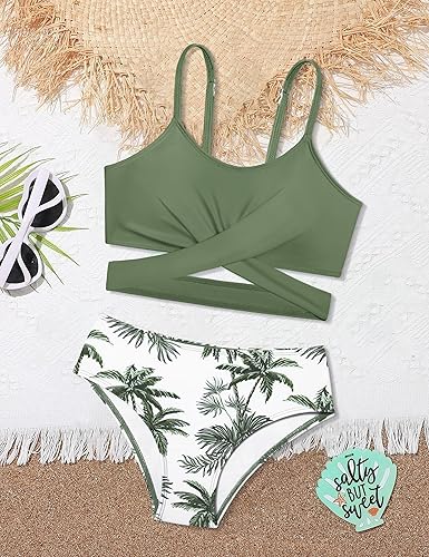 Girls Swimsuits Bikini Set Two Piece Bathing Suit Criss Cross Girls Swimwear with Chest Pad