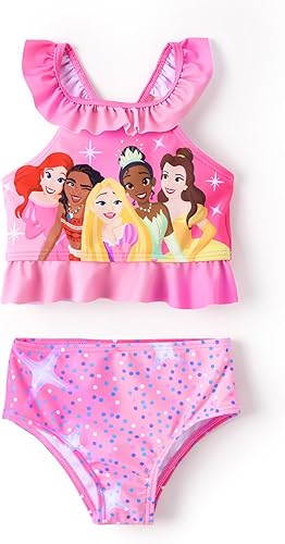Disney Princess Toddler Girls Two Piece Tankini Top and Bow Tie Bikini Bottom Beach Swimwear Set