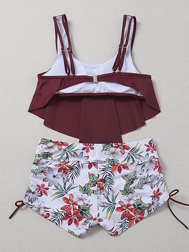 MakeMeChic Womens Swimsuits Two Piece Bathing Suits Ruffled Flounce Top High Waisted Bottom Bikini Set